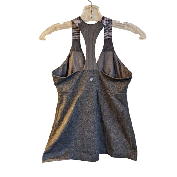 Lululemon Tank Top Womans 8 Cinch Waist Bra Top Loose Fit Gray Stripe Trim Gym - Picture 2 of 4